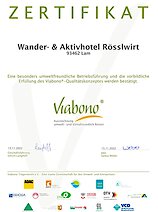Zertifikat für das Wander- und Aktivhotel Rösslwirt